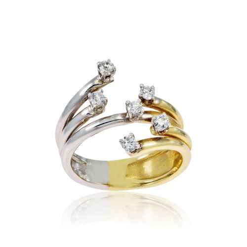 Δαχτυλίδι Γυναικείο Κίτρινο και Λευκό Χρυσό Κ14 με Πέτρες Ζιργκόν 000799