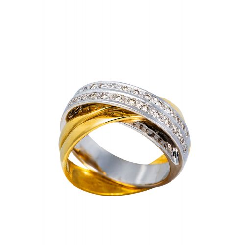 Διπλό Δαχτυλίδι από Κίτρινο και Λευκό Χρυσό 18 Καρατίων με Διαμάντια Μπριγιάν 000841
