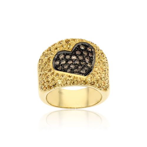 Φαρδύ Δαχτυλίδι Κίτρινο Χρυσό Κ18 με Διαμάντια Μπριγιάν και Ζαφείρια 000847