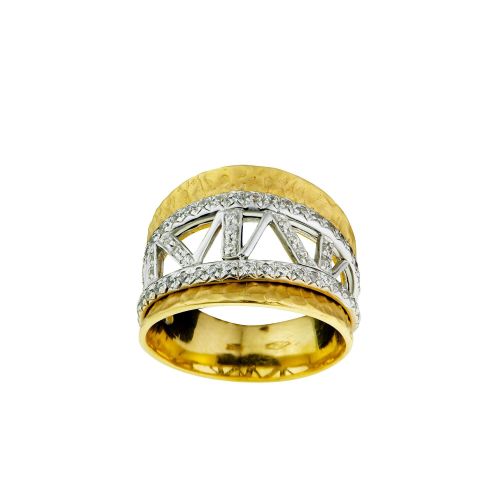 Δαχτυλίδι από Λευκό και Κίτρινο Χρυσό 18 Καρατίων Κ18 με Πέτρες Ζιργκόν 000952