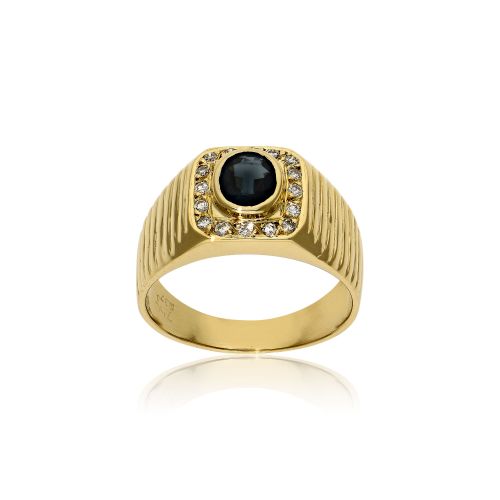 Δαχτυλίδι Σεβαλιέ από Κίτρινο Χρυσό 18 Καρατίων με Διαμάντια και Ζαφείρι 000991