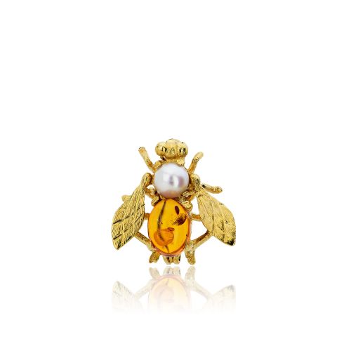 Καρφίτσα Μέλισσα Κίτρινο Χρυσό Κ18 με Σιτρίν και Μαργαριτάρι 001055