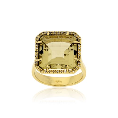 Δαχτυλίδι Κίτρινο Χρυσό 18 Καρατίων Κ18 με Χαλαζία και Πέτρες Ζιργκόν 001125