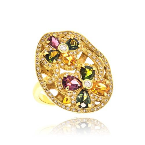 Δαχτυλίδι από Κίτρινο Χρυσό 18 Καράτια Κ18 με Διαμάντια και Πολύτιμες Πέτρες 001287