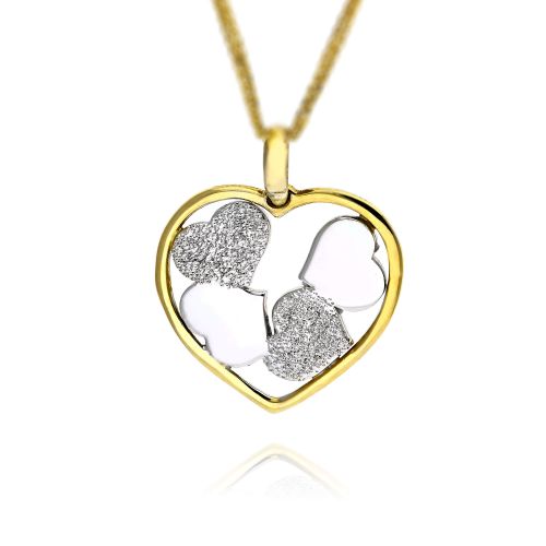 Μενταγιόν Καρδιά από Λευκό & Κίτρινο  Χρυσό Κ14 001547