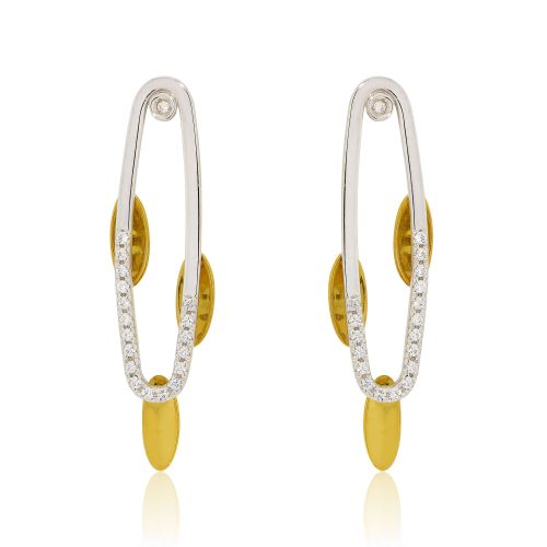 Σκουλαρίκια Κρεμαστά Λευκό και Κίτρινο Χρυσό Κ18 με Πέτρες Ζιργκόν 002194