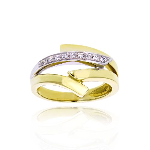 Δαχτυλίδι από Λευκό και Κίτρινο Χρυσό Κ14 με Πέτρες Ζιργκόν 003164