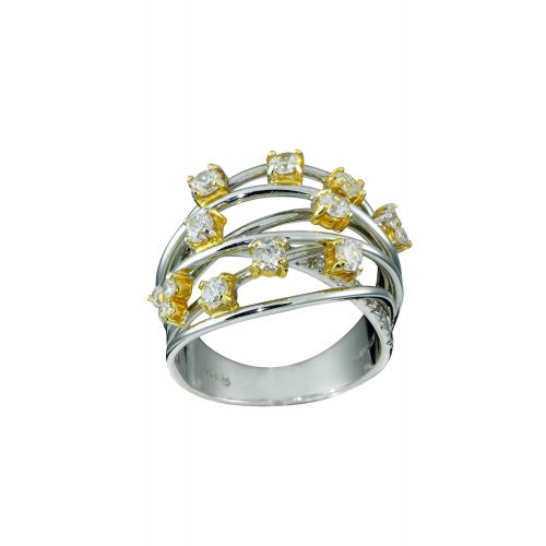 Δαχτυλίδι από Λευκό και Κίτρινο Χρυσό Κ14 με Πέτρες Ζιργκόν 003196