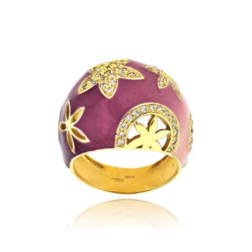 Δαχτυλίδι Γυναικείο Κίτρινο Χρυσό 18 Καρατίων με Ζιργκόν και Σμάλτο 003471