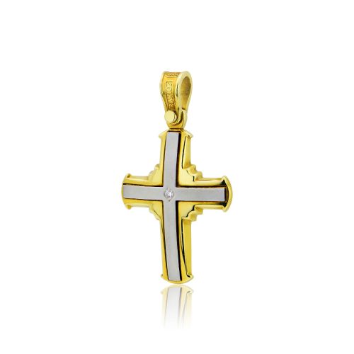 Σταυρός Βάπτισης Τριάντος για Κορίτσι Κίτρινο και Λευκό Χρυσό Κ14 με Διαμάντι Μπριγιάν 45