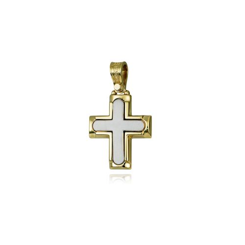 Σταυρός Βάπτισης Τριάντος για Αγόρι Σκέτος Κίτρινο και Λευκό Χρυσό Κ14 004114