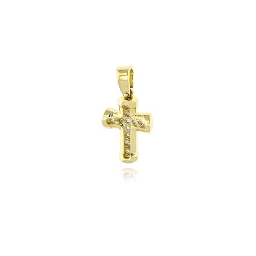 Γυνακείος Σταυρός απο Κίτρινο Χρυσό Κ14 με Πέτρες Ζιργκόν 004121