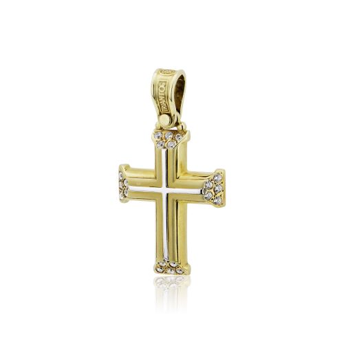 Σταυρός Βάπτισης Τριάντος για Κορίτσι Κίτρινο και Λευκό Χρυσό Κ14 με Πέτρες Ζιργκόν 004131