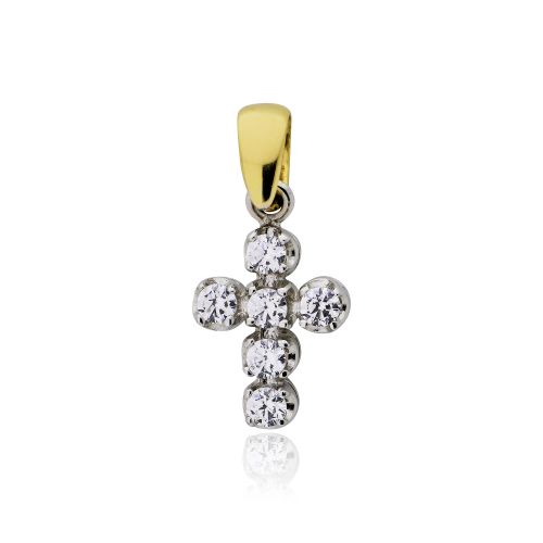 Σταυρός Γυναικείος  Λευκό Κίτρινο Χρυσό Κ14 με Πέτρες Ζιργκόν 004540