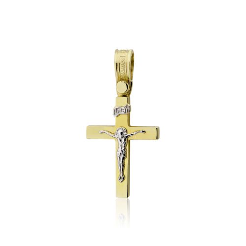 Σταυρός Ανδρικός Τριάντος Εσταυρωμένος Κίτρινο Λευκό Χρυσό 14 Καρατίων 007152