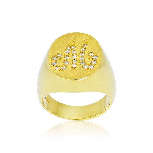 Δαχτυλίδι Σεβαλιέ Κίτρινο Χρυσό 18 Καρατίων Κ18 με Διαμάντια Μπριγιάν 007275
