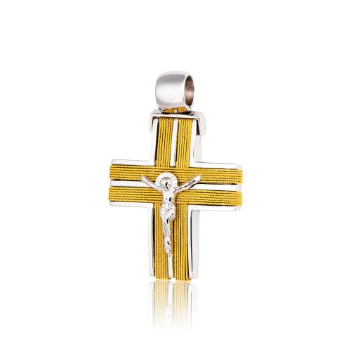 Σταυρός Βάπτισης Εσταυρωμένος για Αγόρι Κίτρινο και Λευκό Χρυσό 18 Καρατίων 007459
