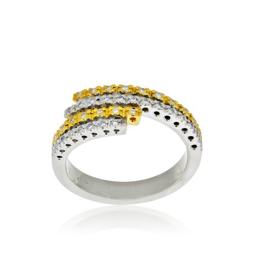 Δαχτυλίδι από Κίτρινο και Λευκό Χρυσό 18 Καρατίων Κ18 με Διαμάντια Μπριγιάν 007572