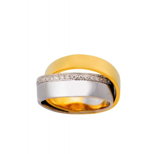 Διπλό Δαχτυλίδι από Κίτρινο και Λευκό Χρυσό 18 Καρατίων με Διαμάντια Μπριγιάν 008200