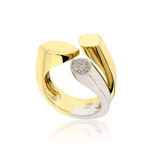 Δαχτυλίδι από Λευκό και Κίτρινο Χρυσό 18 Καρατίων με Διαμάντια Μπριγιάν 008208