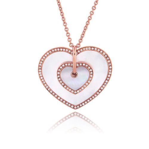 Μενταγιόν Καρδιά με Αλυσίδα από Ροζ Χρυσό 18 Καρατίων με Διαμάντια 008498