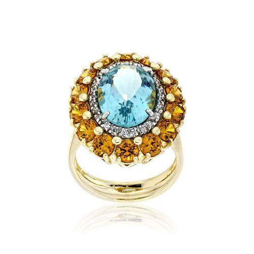 Δαχτυλίδι Ροζέτα Κίτρινο Χρυσό Κ14 με Πέτρες Ζιργκόν και Τοπάζι 008950