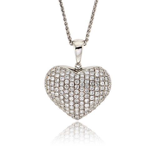 Μενταγιόν Καρδιά με Αλυσίδα από Λευκό Χρυσό 18 Καρατίων με Διαμάντια Μπριγιάν 009971