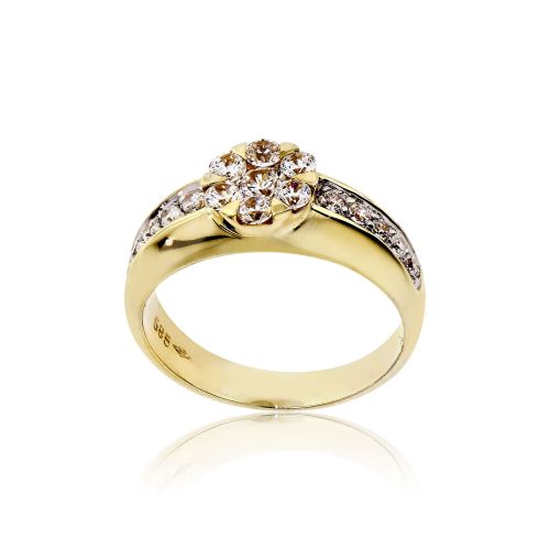 Δαχτυλίδι Ροζέτα από Κίτρινο Χρυσό 14 Καρατίων με Πέτρες Ζιργκόν 010489