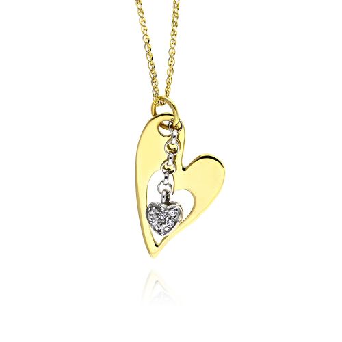 Μενταγιόν Καρδιά με Αλυσίδα από Κίτρινο και Λευκό Χρυσό Κ14 με Πέτρες Ζιργκόν 011836