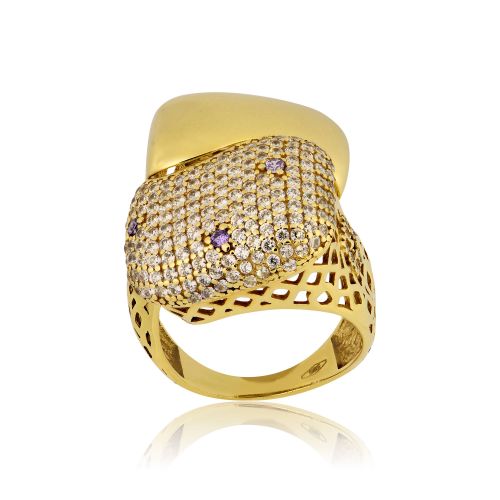 Δαχτυλίδι από Κίτρινο Χρυσό 14 Καρατίων με Πέτρες Ζιργκόν 012065