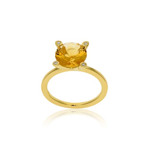 Δαχτυλίδι από Κίτρινο Χρυσό Κ18 με Σιτρίν και Διαμάντια Μπριγιάν 012129