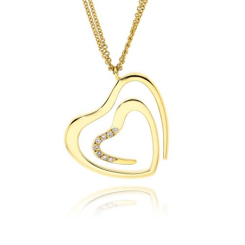 Μενταγιόν Καρδιά με Αλυσίδα από Κίτρινο Χρυσό 18 Καρατίων με Διαμάντια 012156