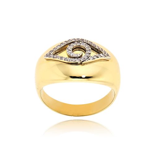 Δαχτυλίδι με Μάτι Κίτρινο και Λευκό Χρυσό Κ18 με Διαμάντια Μπριγιάν 012900