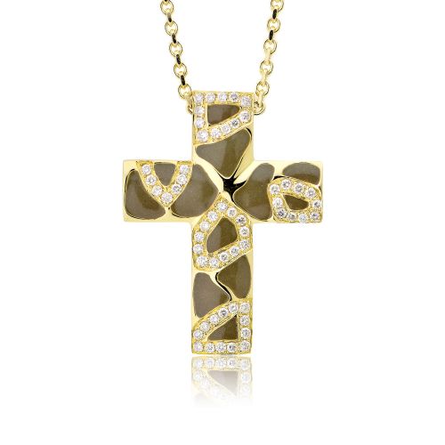 Σταυρός Γυναικείος με Αλυσίδα Κίτρινο Χρυσό Κ18 με Διαμάντια Μπριγιάν 013256