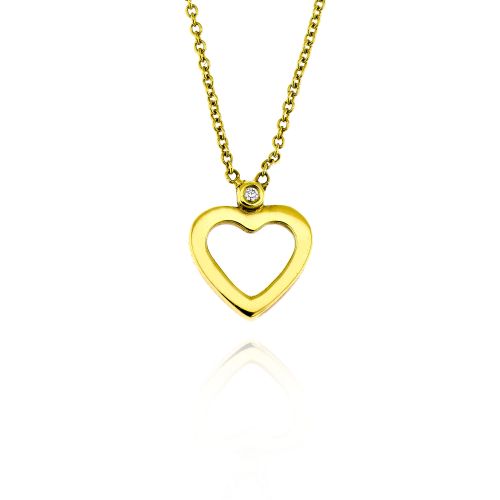 Μενταγιόν Καρδιά με Αλυσίδα από Κίτρινο Χρυσό Κ18 με Διαμάντι 014309