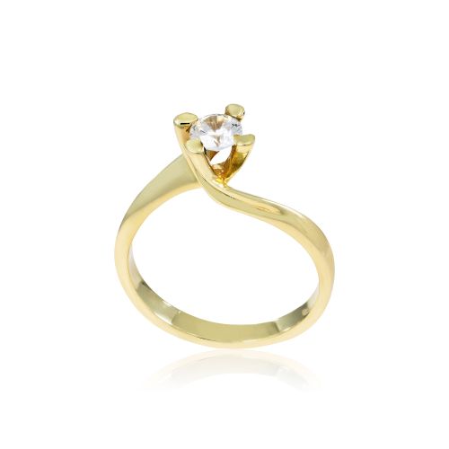 Μονόπετρο Δαχτυλίδι Φλόγα από Κίτρινο Χρυσό 14 Καρατίων με Πέτρες Ζιργκόν 014359