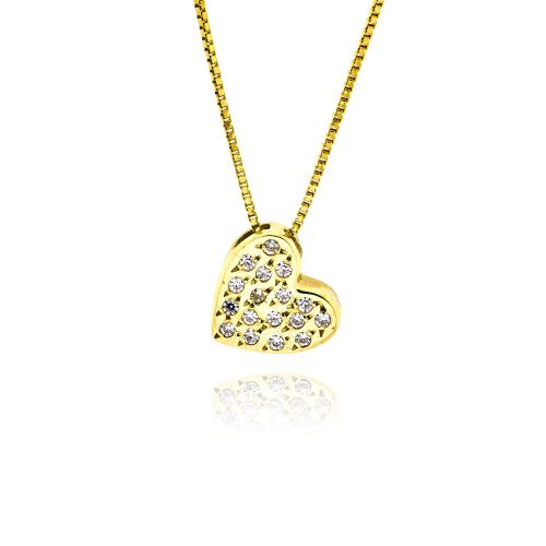 Μενταγιόν Καρδιά με Αλυσίδα από Κϊτρινο Χρυσό Κ14 με Πέτρες Ζιργκόν 014363