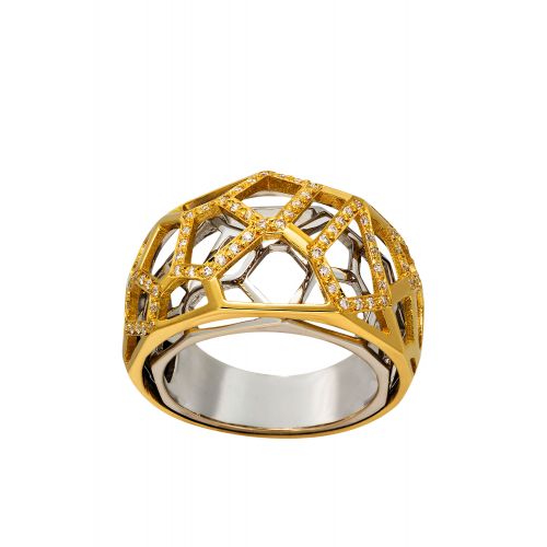 Δαχτυλίδι από Κίτρινο και Λευκό Χρυσό 18 Καρατίων με Διαμάντια Μπριγιάν 014407
