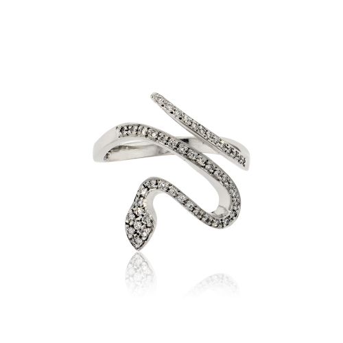 Δαχτυλίδι Φίδι Λευκό Χρυσό 18 Καρατίων Κ18 με Διαμάντια Μπριγιάν 014423