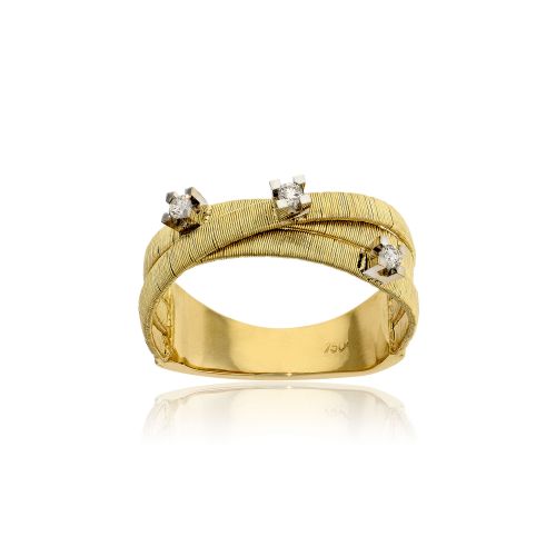 Τριπλό Δαχτυλίδι Κίτρινο Λευκό Χρυσό Κ18 με Διαμάντια Μπριγιάν 014712