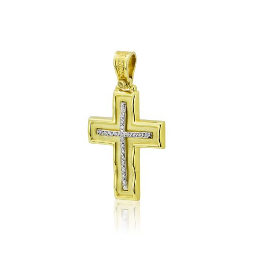 Σταυρός Βάπτισης Τριάντος για Κορίτσι Κίτρινο Λευκό Χρυσό Κ14 με Ζιργκόν 165912-45