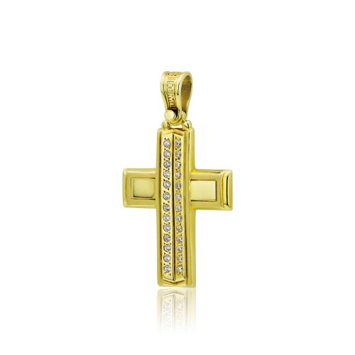 Σταυρός Βάπτισης Τριάντος για Κορίτσι Κίτρινο Χρυσό Κ14 με Πέτρες Ζιργκόν 182911-45
