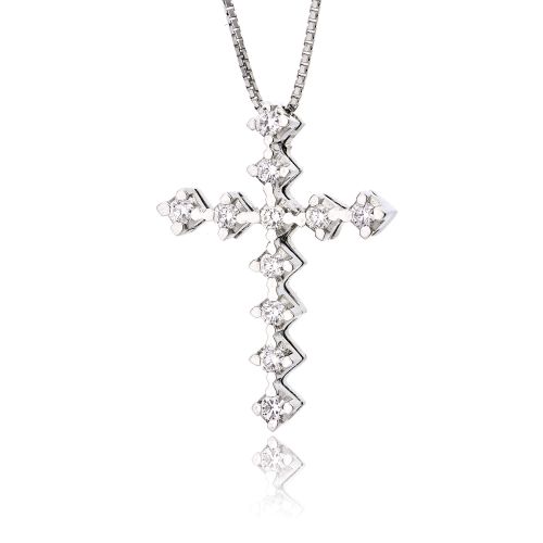 Σταυρός Βάπτισης με Αλυσίδα για Κορίτσι από Λευκό Χρυσό Κ18 με Διαμάντια Μπριγιάν 015928