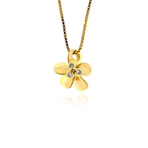 Μενταγιόν Λουλούδι με Αλυσίδα από Κίτρινο Χρυσό Κ14 με Πέτρες Ζιργκόν 015941
