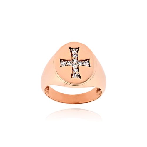 Δαχτυλίδι Σεβαλιέ από Ροζ Χρυσό 14 Καρατίων με Πέτρες Ζιργκόν 016690