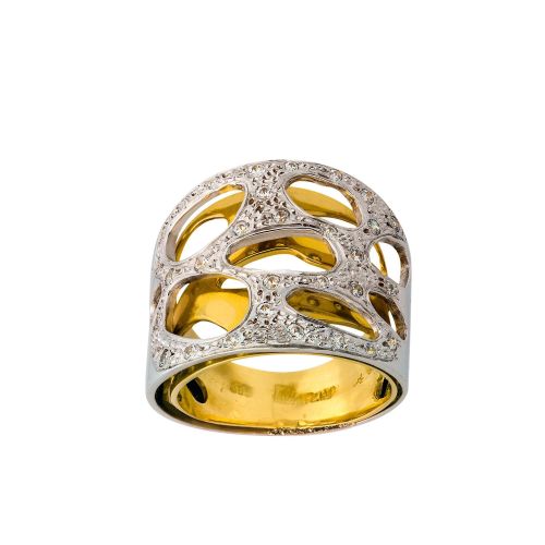 Δαχτυλίδι Κίτρινο και Λευκό Χρυσό 14 Καρατίων Κ14 με Πέτρες Ζιργκόν 017267