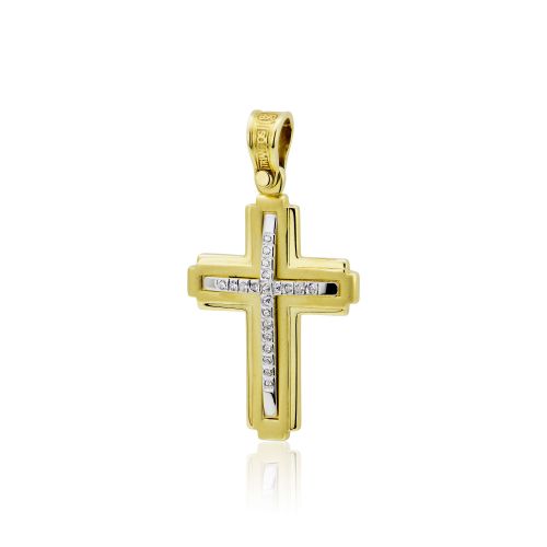 Σταυρός Βάπτισης Τριάντος για Κορίτσι Κίτρινο και Λευκό Χρυσό Κ14 με Πέτρες Ζιργκόν 168911ΚΑ