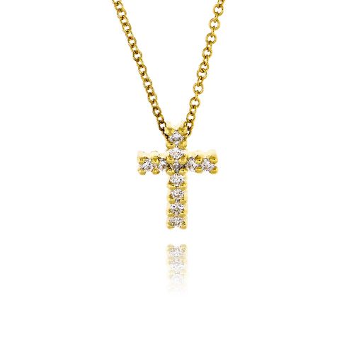Σταυρός από Κίτρινο Χρυσό Κ18 Γυναικείος με Διαμάντια και Αλυσίδα 018814