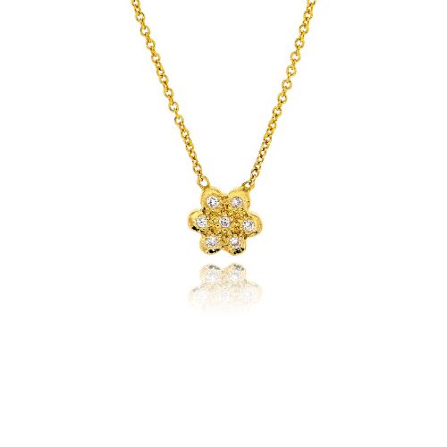 Μενταγιόν Λουλούδι με Αλυσίδα από Κίτρινο Χρυσό Κ18 με Διαμάντια Μπριγιάν 019403