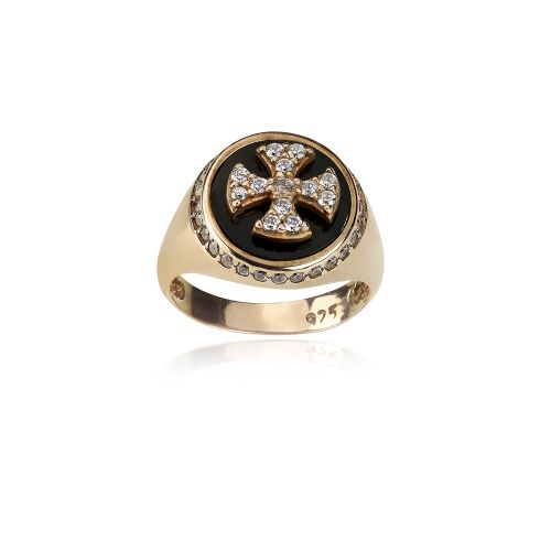 Δαχτυλίδι Σεβαλιέ Ροζ Επιχρυσωμένο Ασήμι 925 με Ζιργκόν και Όνυχα 019663